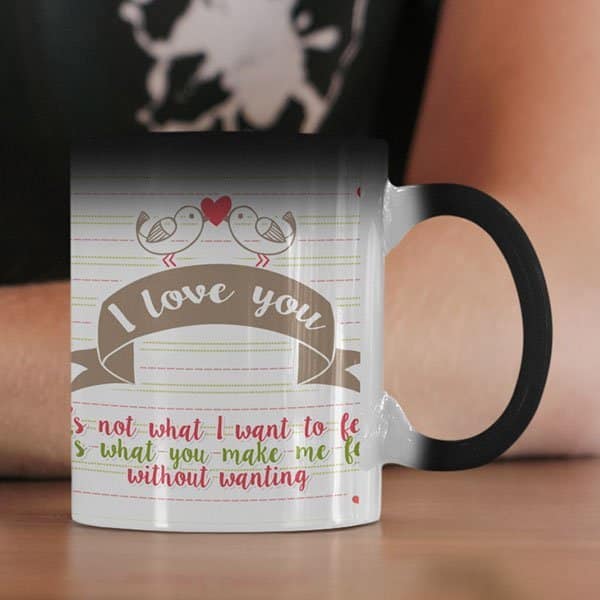 Coffee mug with print says  I Love you – Magic mug