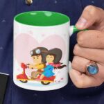 Lovers in a moped - Mug with print - Green mug