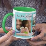 Coffee mug green with print - Mug for married couple