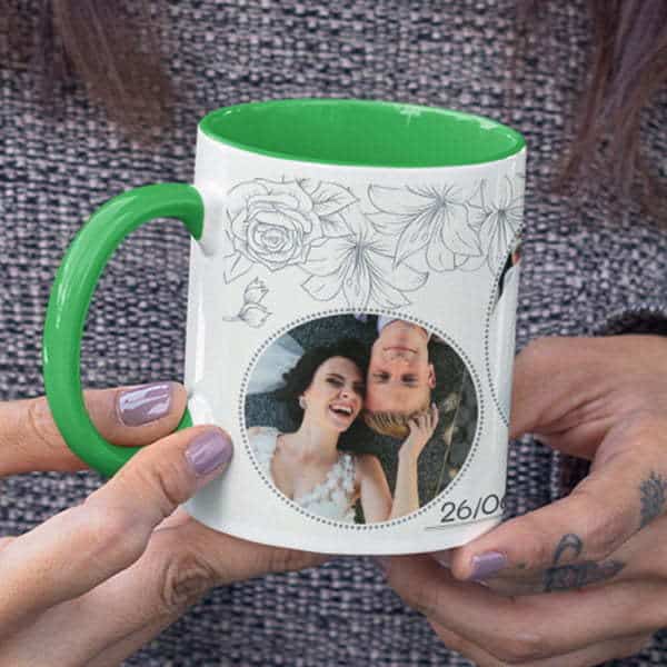 Coffee mug with print – Floral design mug – Green