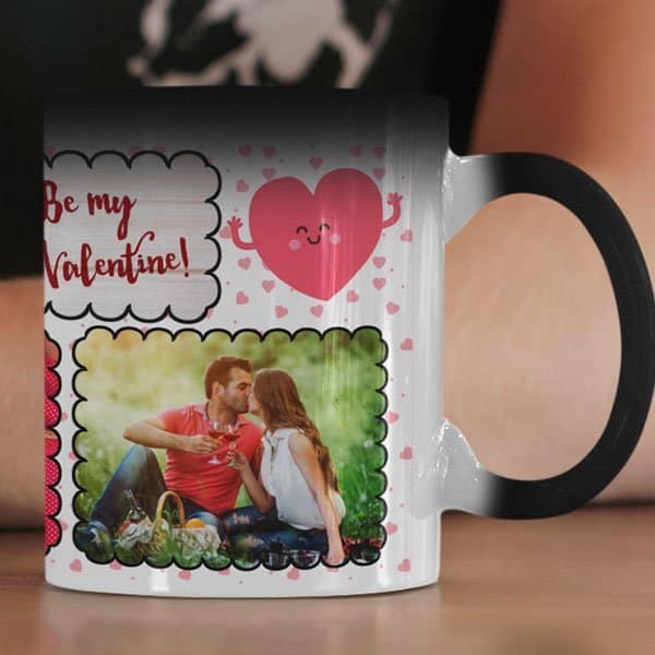 Magic mug with print – Be my Valentine, I love you