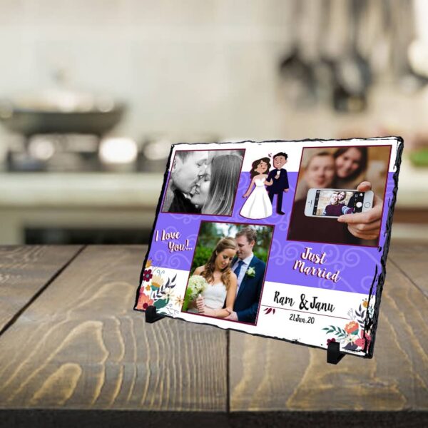 Personalized photo printed Stone plaque – Just married