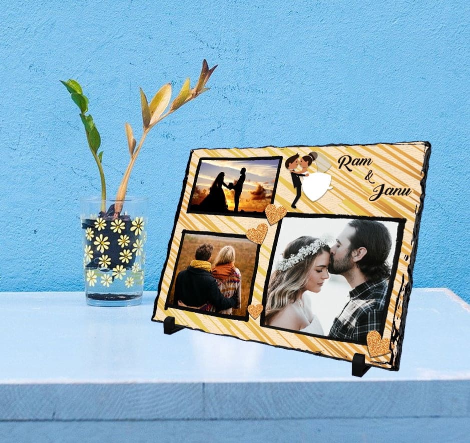 S4 Personalized photo printed Stone plaque with Name – 3 Photos