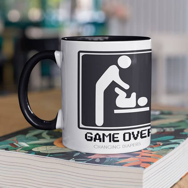 Coffee mug with print – Watch out first time Dad  – Magic mug