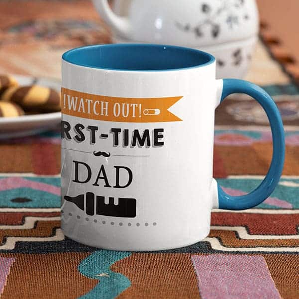 Coffee mug with print – Watch out first time Dad  – Magic mug