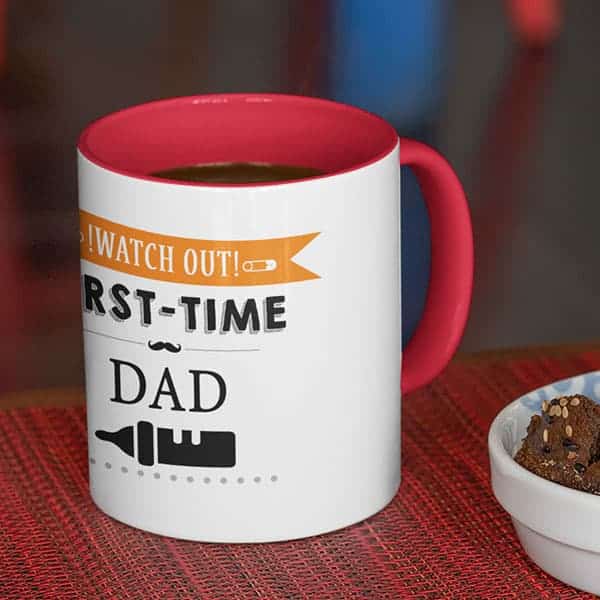 Coffee mug with print – Watch out first time Dad  – Magic mug