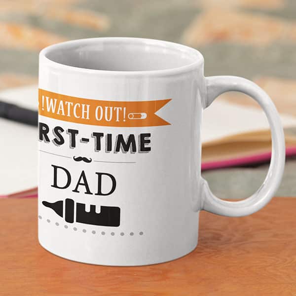 Coffee mug with print – Watch out first time Dad  – Magic mug