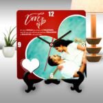 Love you personalized square table clock heart themed