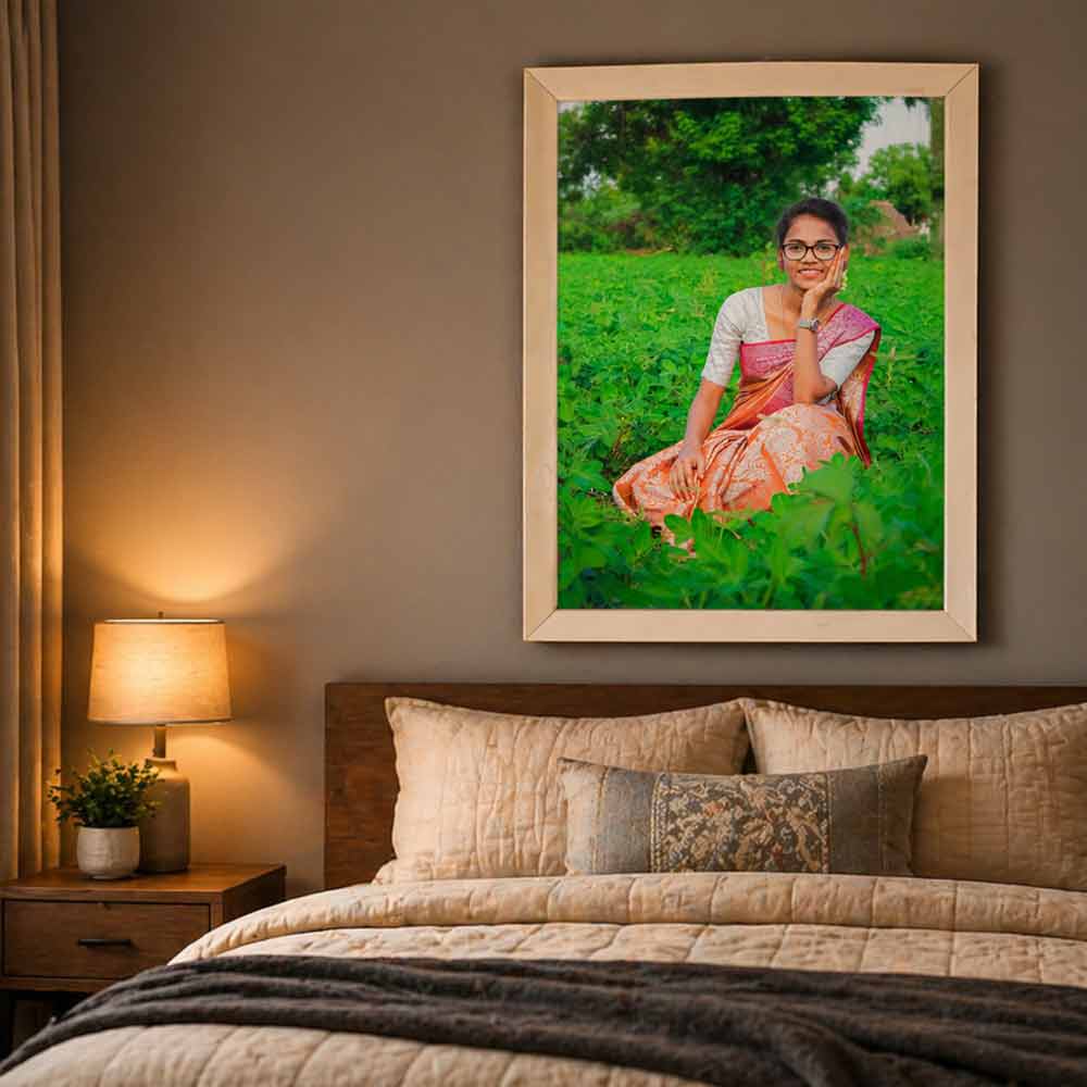 12×18-photo-frame-in-warm-room 12×18 photo frame – Designed for Elegant Bedroom Walls