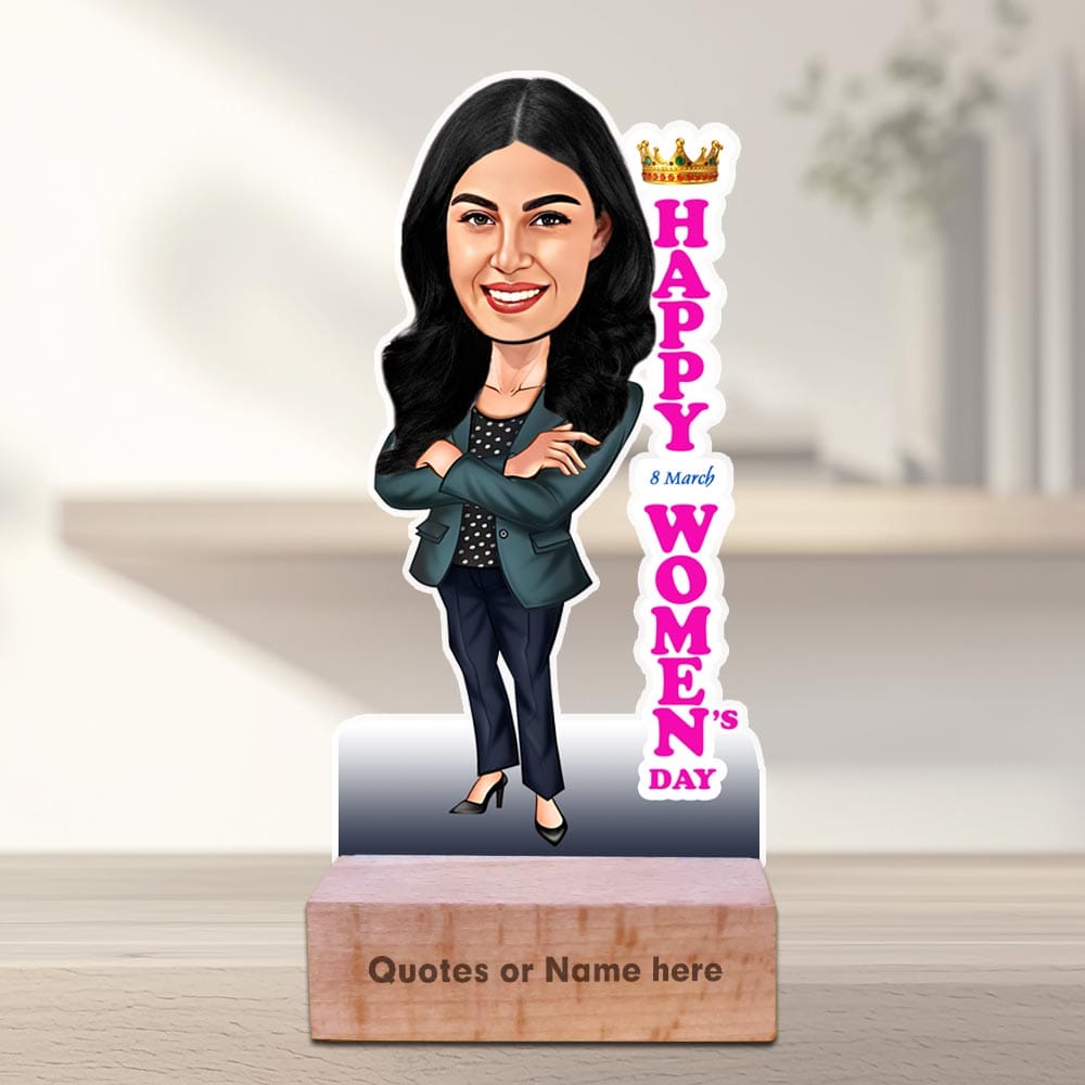 happy-women's-day-caricature-wood Personalized Women’s Day Caricature with Wooden Base