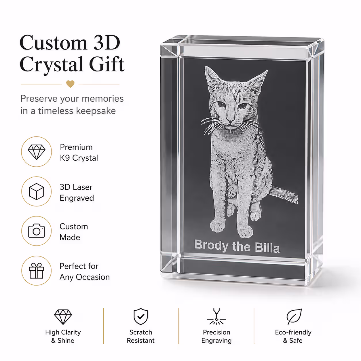 Personalized Pet Memorial Crystal Gift Personalized Pet Crystal Block with Laser Engraving