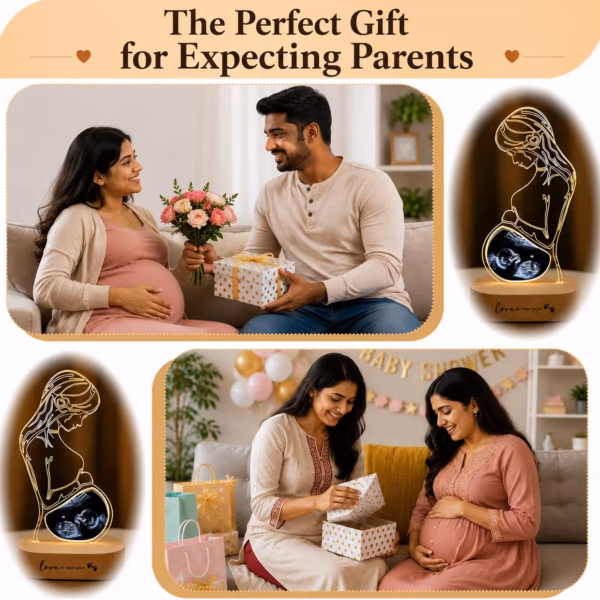 Personalized Baby Scan LED Acrylic Lamp with Wooden Base