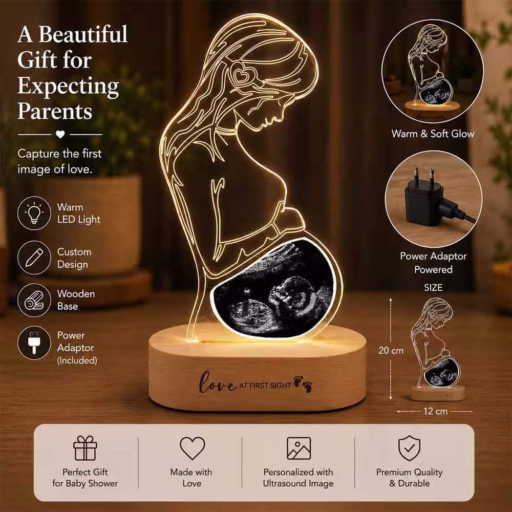 Personalized Pregnancy LED Acrylic Lamp Personalized Baby Scan LED Acrylic Lamp with Wooden Base